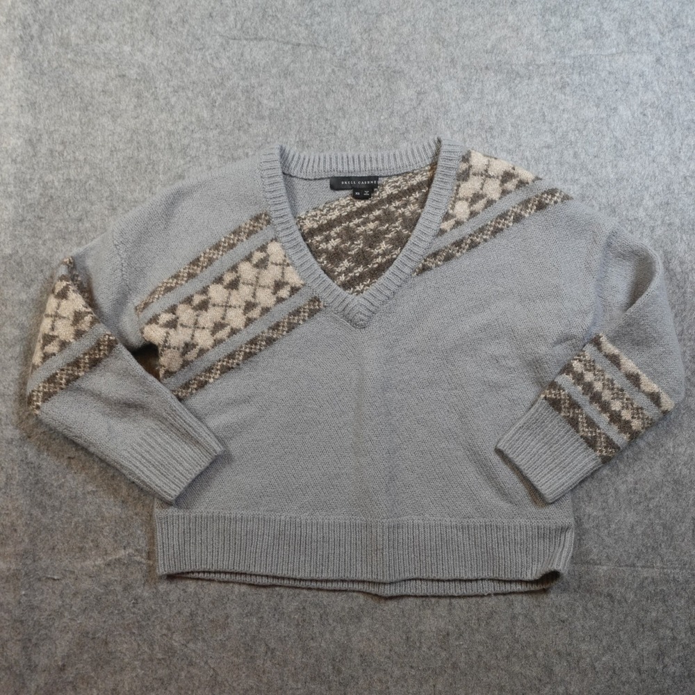 Skull Cashmere Sweater Womens Extra Small‎ Gray Lillian Fair Isle Wool Alpaca